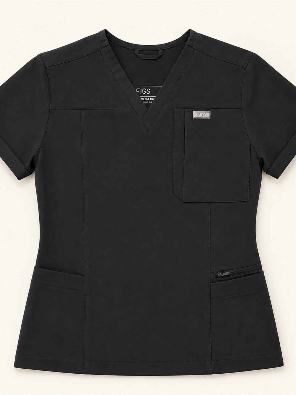 FIGS Women's Indestructible Slim V-neck Black Scrub Top Ripstop Rare